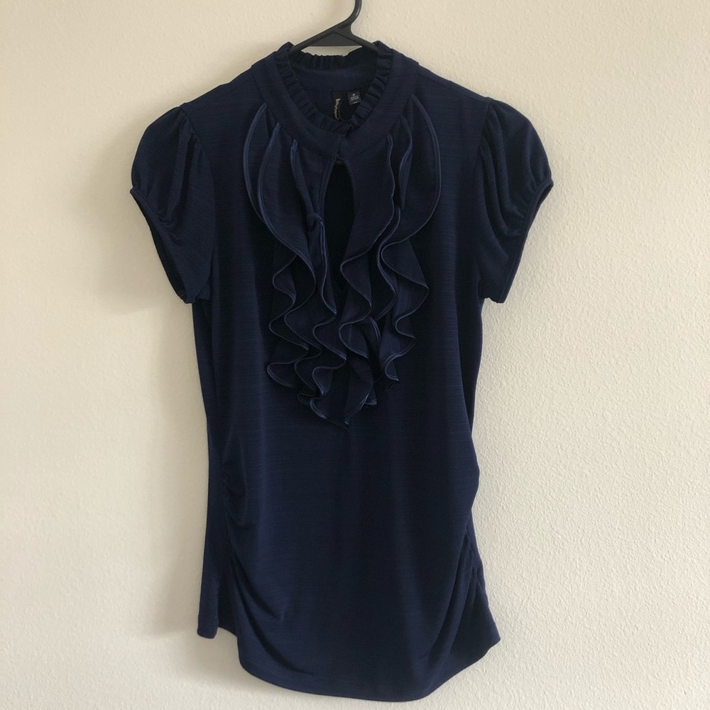 Blue form fitting blouse